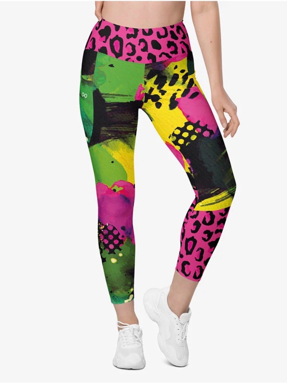 Loony Legs Wild Canvas Green Pink Yellow Pocket Leggings Size Large New